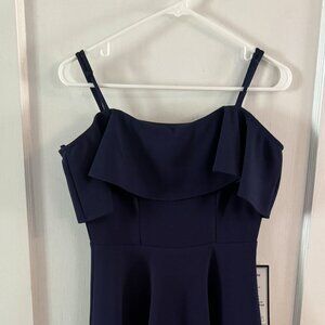 B. Darlin Juniors' Navy Ruffled Off-The-Shoulder Dress